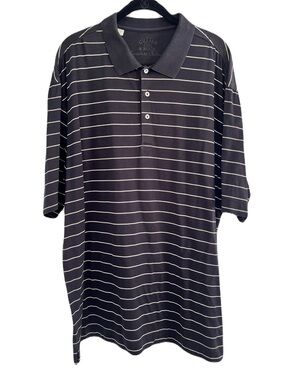 Cutter and Buck Black and Ivory Striped 100% Cotton Polo Shirt, Size XL